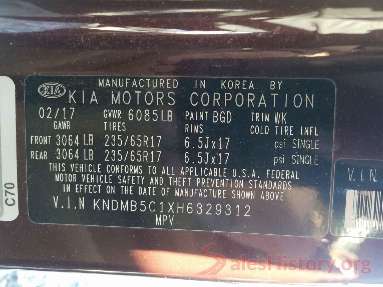 KNDMB5C1XH6329312 2017 KIA SEDONA