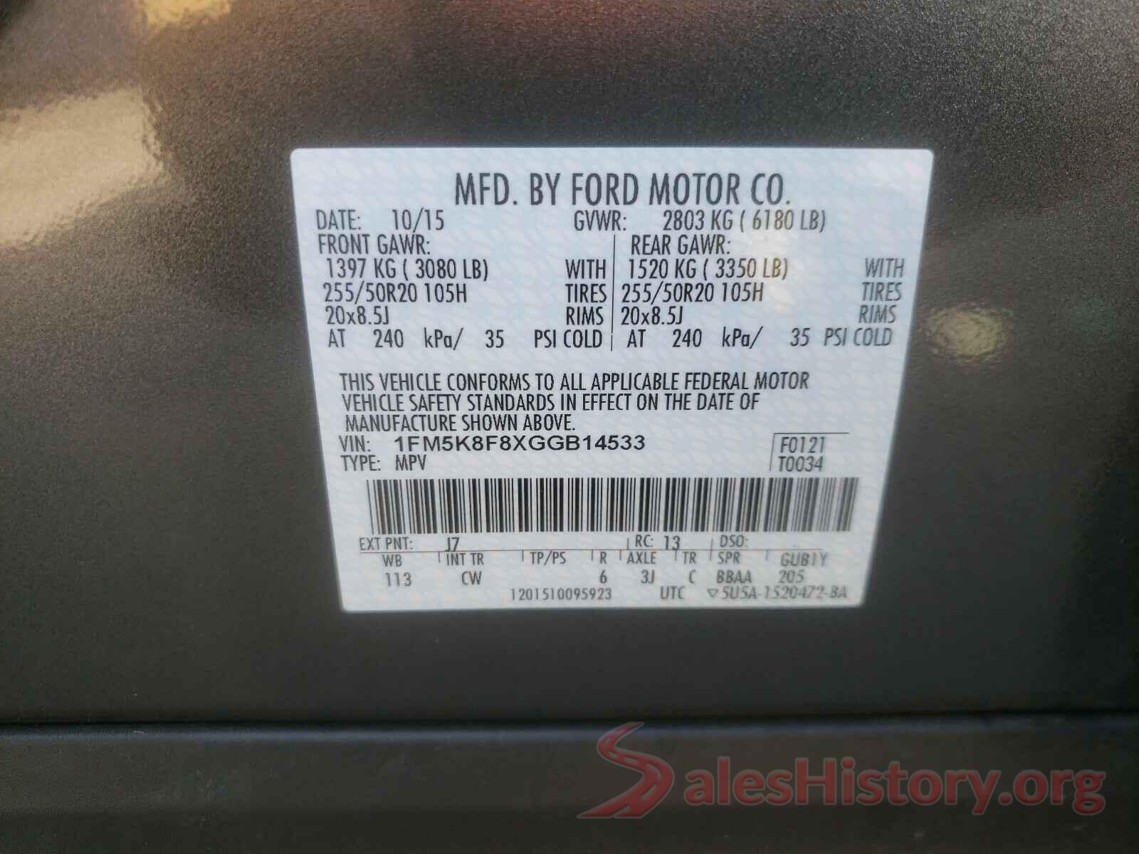 1FM5K8F8XGGB14533 2016 FORD EXPLORER