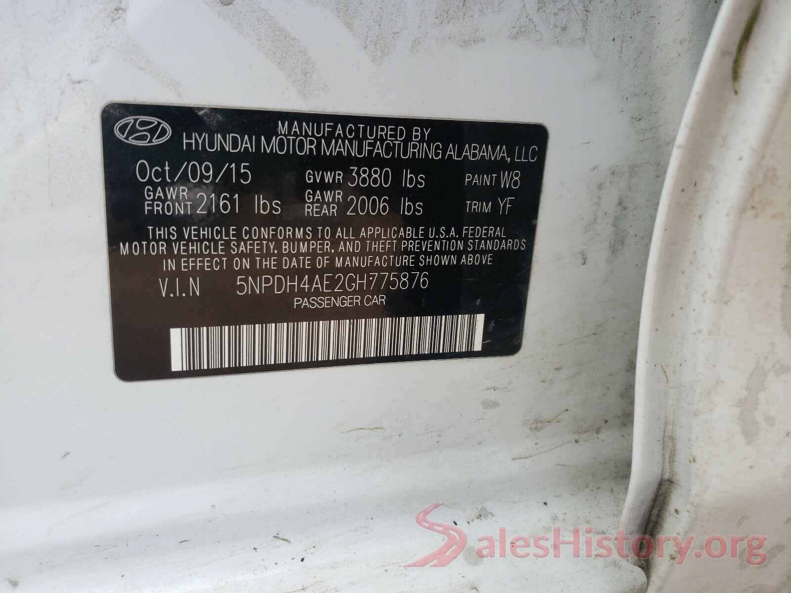 5NPDH4AE2GH775876 2016 HYUNDAI ELANTRA