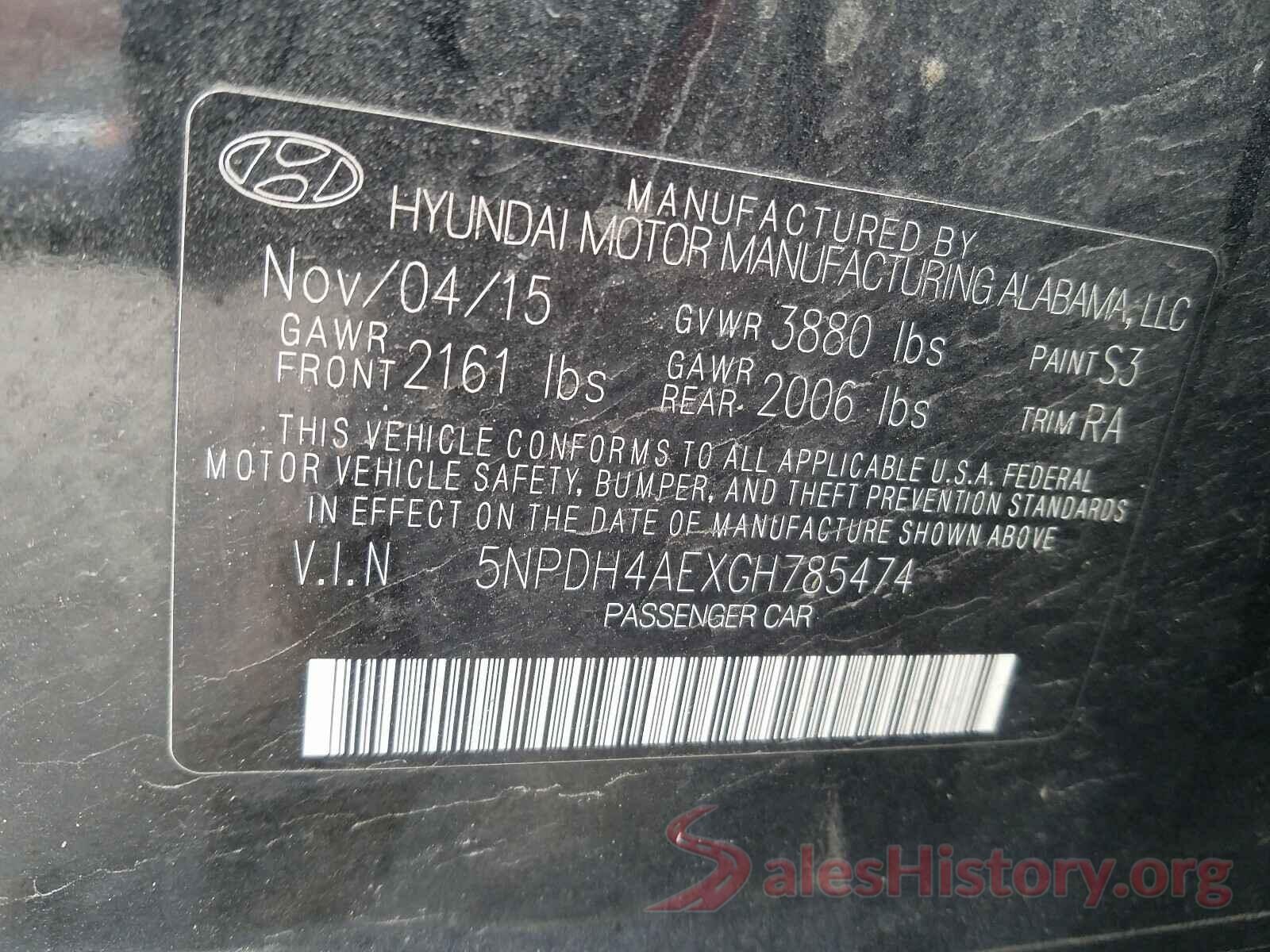 5NPDH4AEXGH785474 2016 HYUNDAI ELANTRA