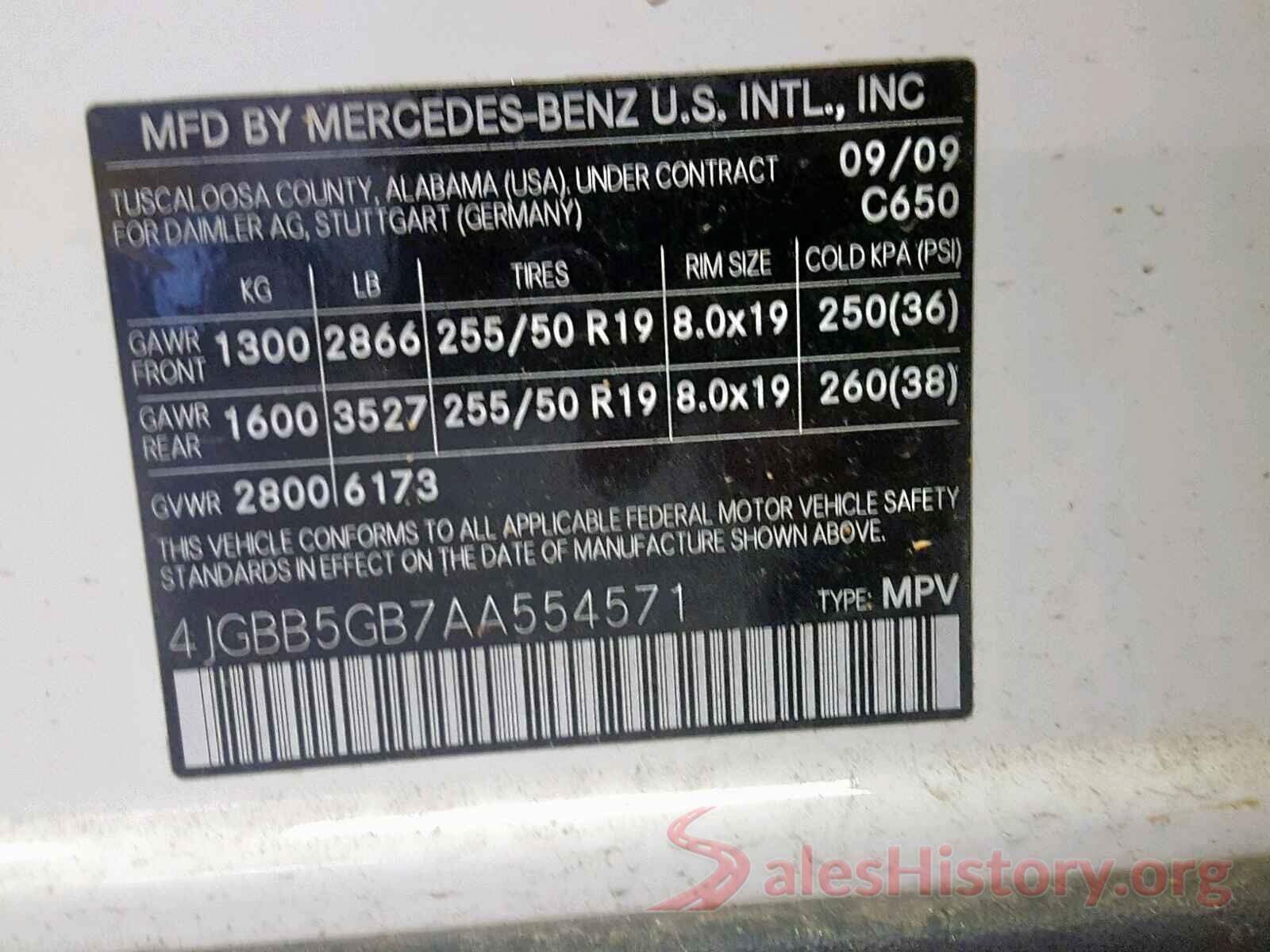 4JGBB5GB7AA554571 2010 MERCEDES-BENZ ML 350