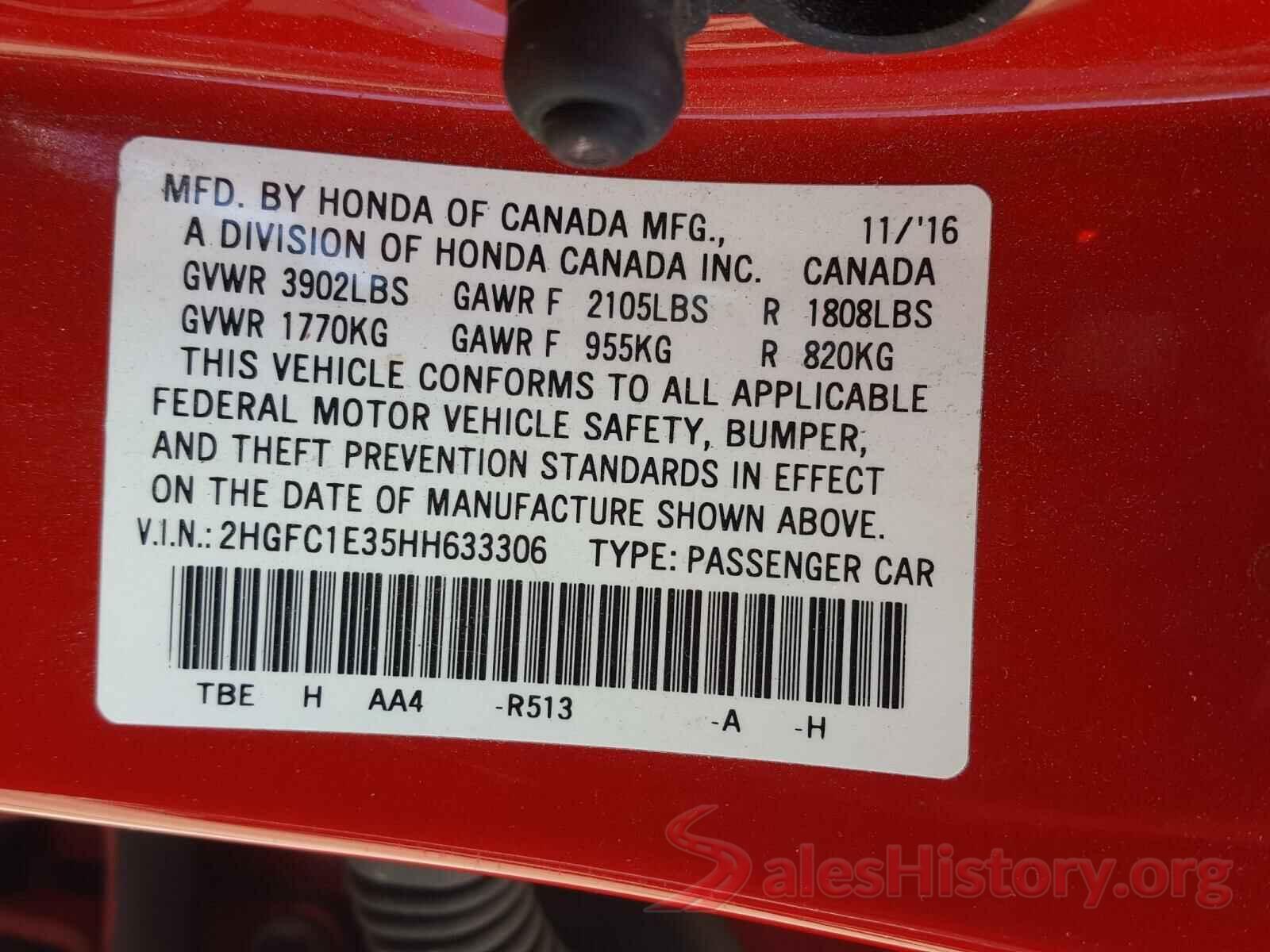 2HGFC1E35HH633306 2017 HONDA CIVIC