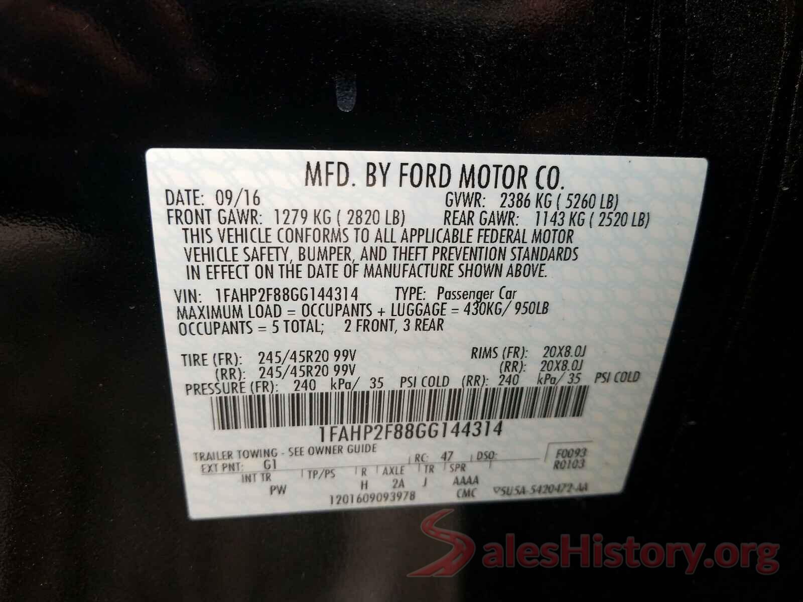 1FAHP2F88GG144314 2016 FORD TAURUS