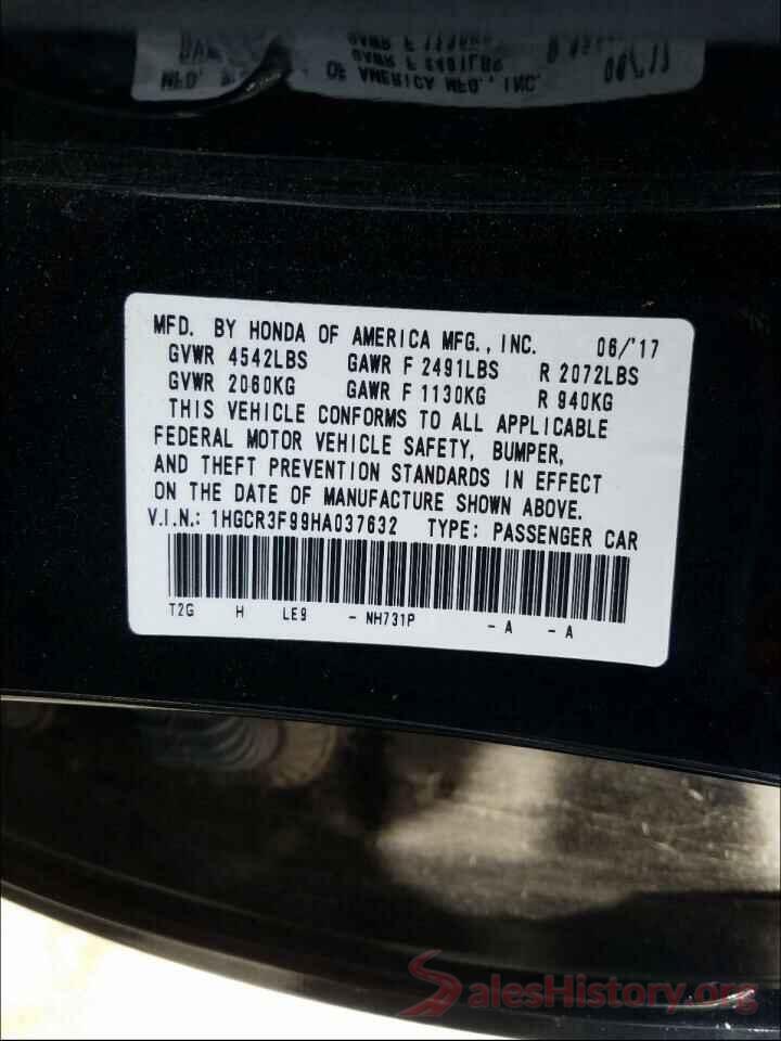 1HGCR3F99HA037632 2017 HONDA ACCORD