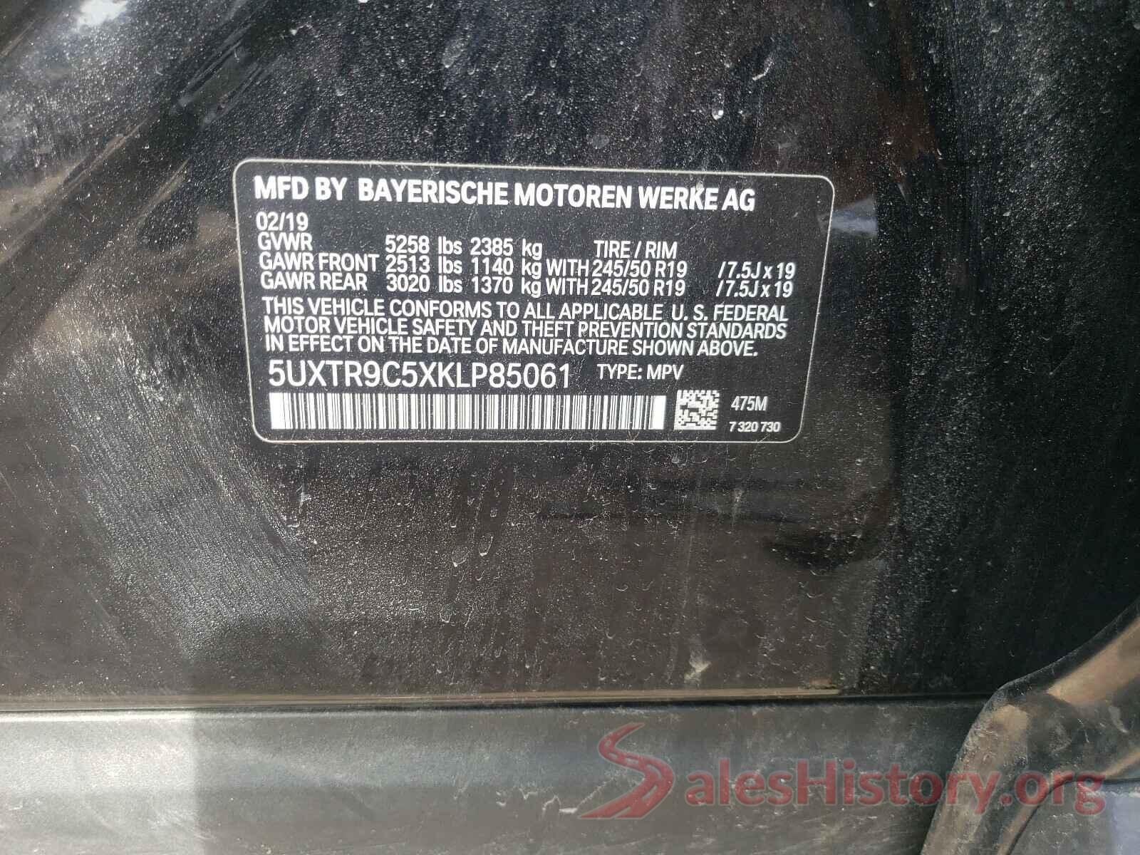 5UXTR9C5XKLP85061 2019 BMW X3