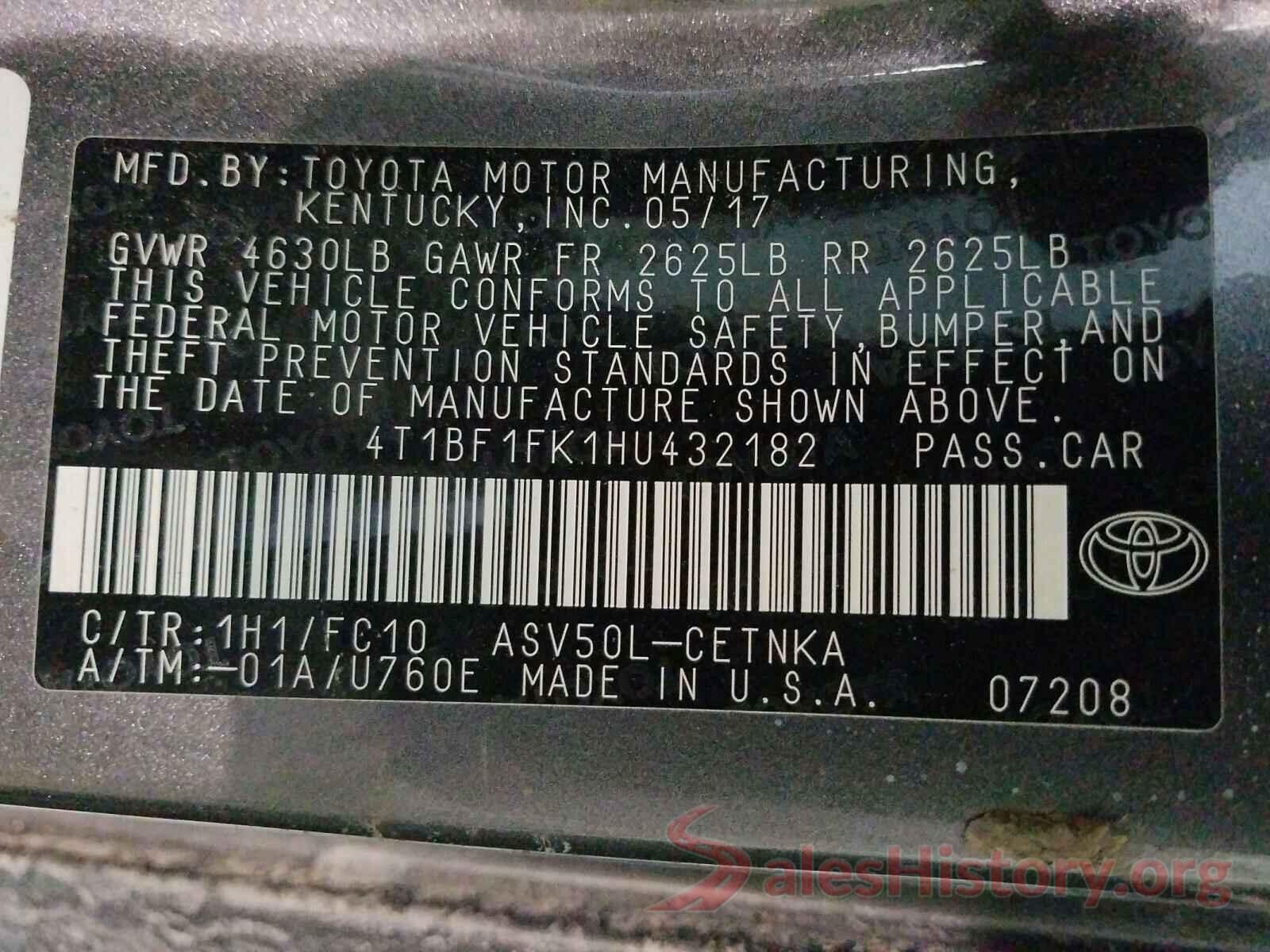 4T1BF1FK1HU432182 2017 TOYOTA CAMRY