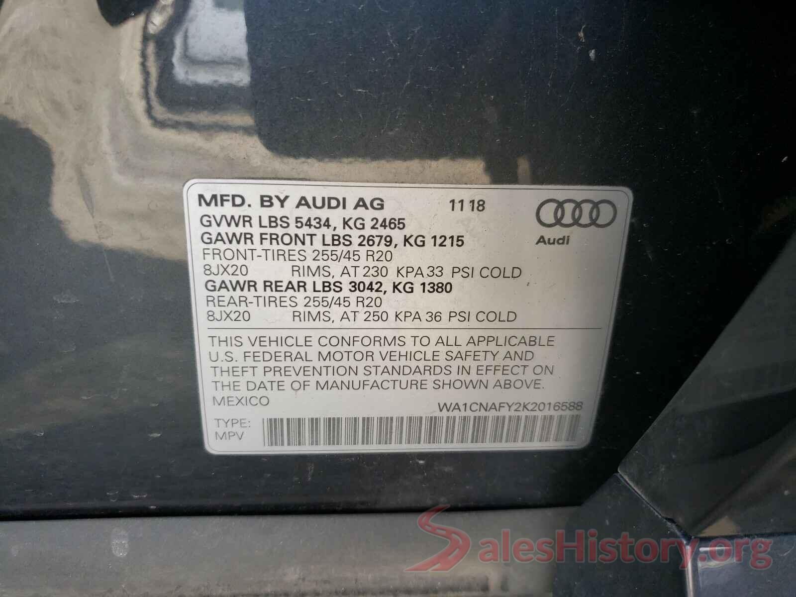 WA1CNAFY2K2016588 2019 AUDI Q5