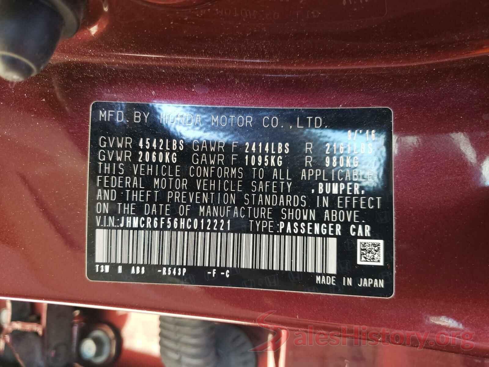 JHMCR6F56HC012221 2017 HONDA ACCORD