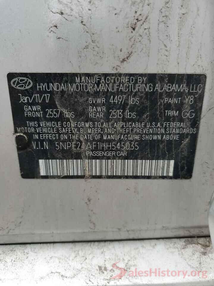 5NPE24AF1HH545035 2017 HYUNDAI SONATA