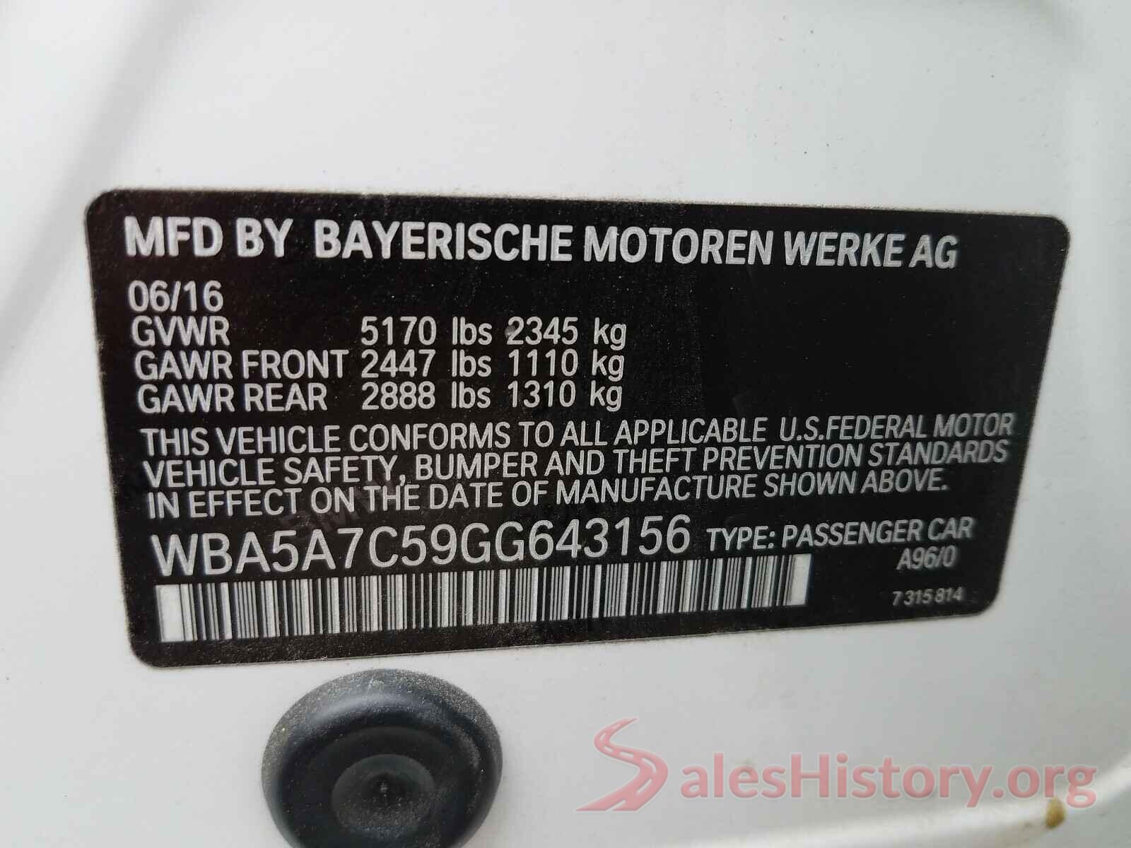 WBA5A7C59GG643156 2016 BMW 5 SERIES