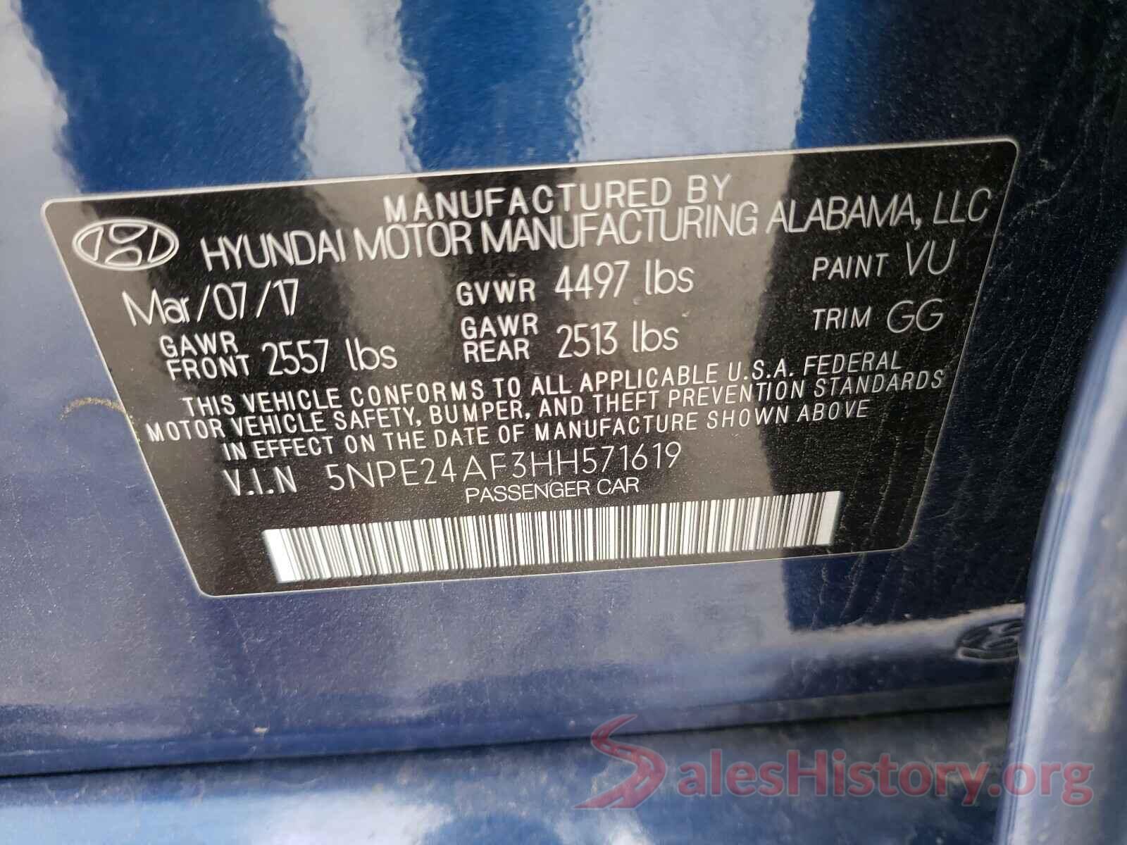 5NPE24AF3HH571619 2017 HYUNDAI SONATA