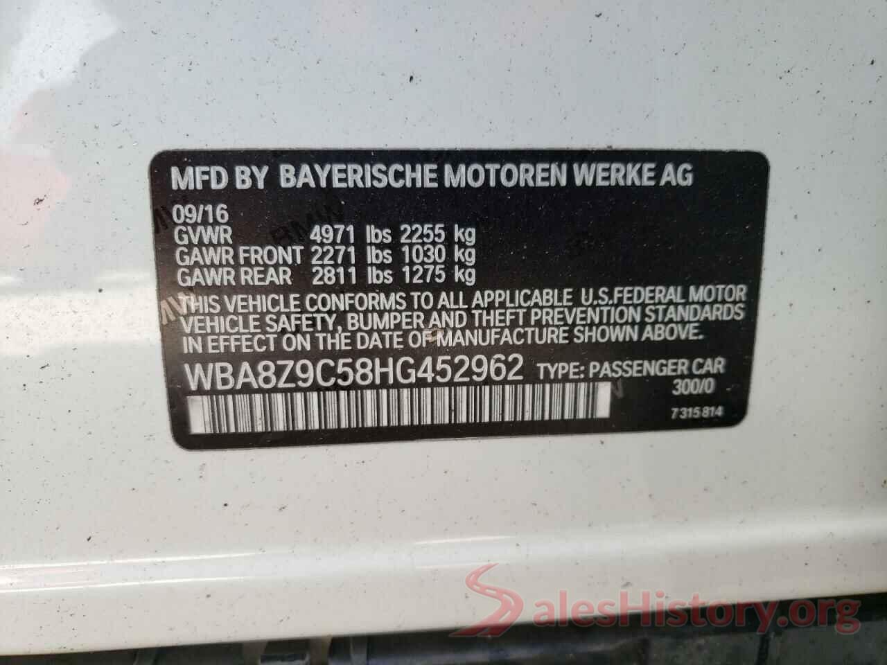 WBA8Z9C58HG452962 2017 BMW 3 SERIES