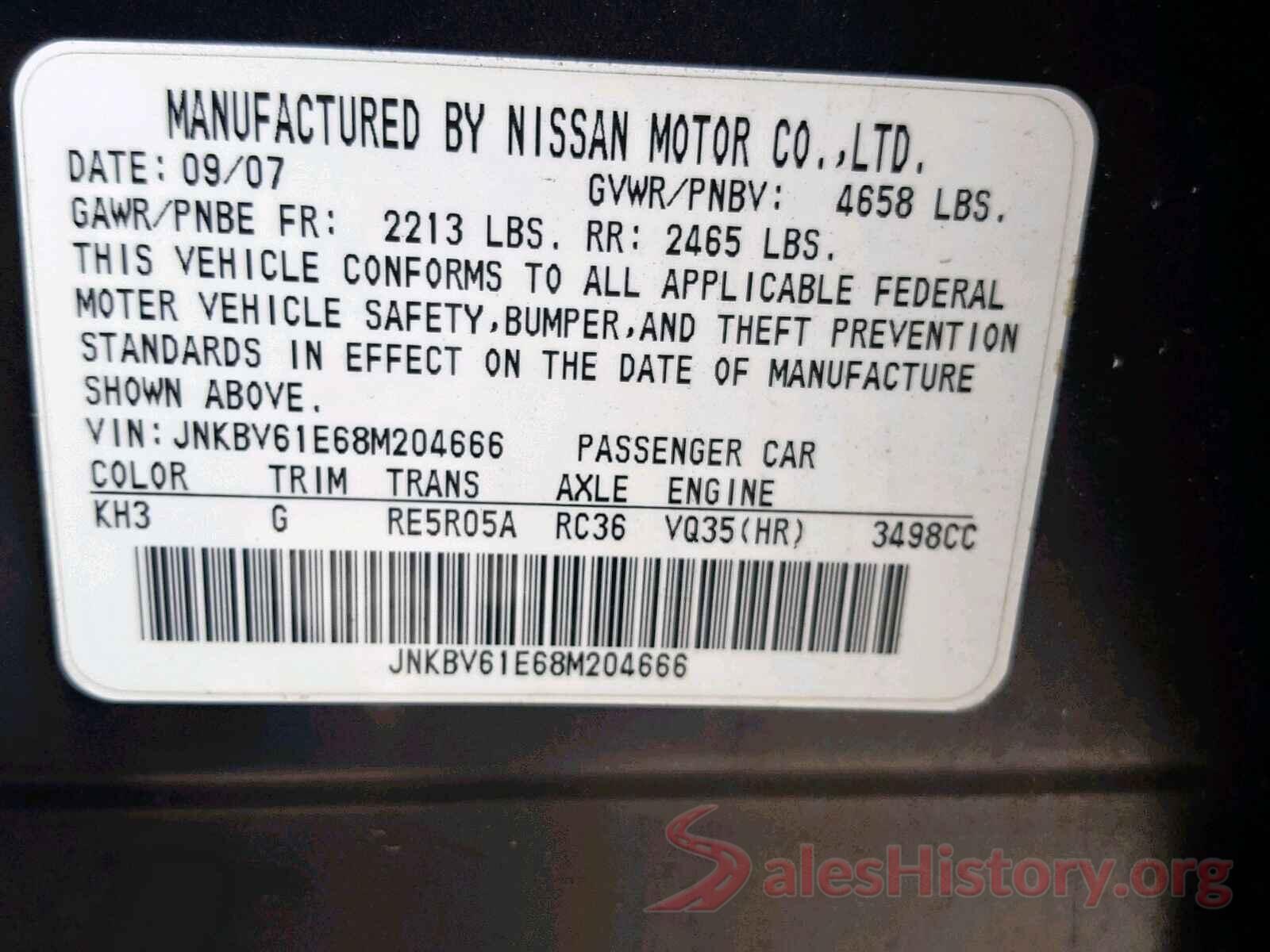 JNKBV61E68M204666 2008 INFINITI G35