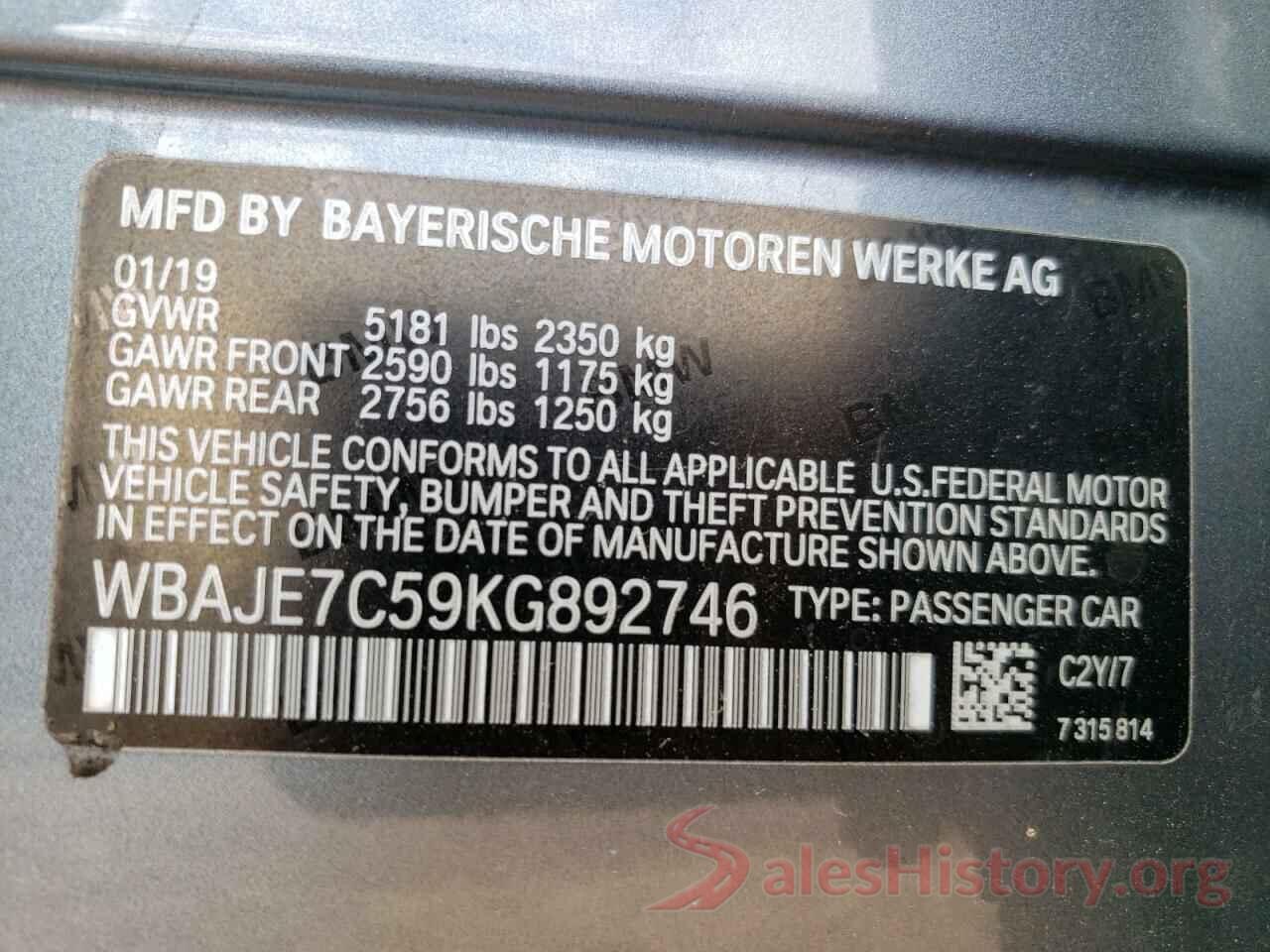 WBAJE7C59KG892746 2019 BMW 5 SERIES