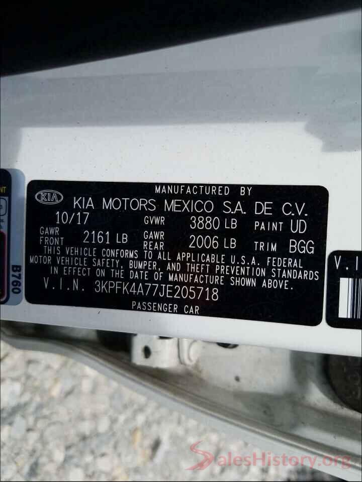 3KPFK4A77JE205718 2018 KIA FORTE