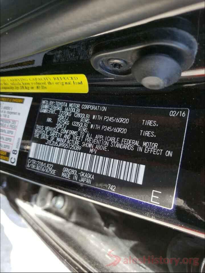 JTEZU5JR9G5125089 2016 TOYOTA 4RUNNER