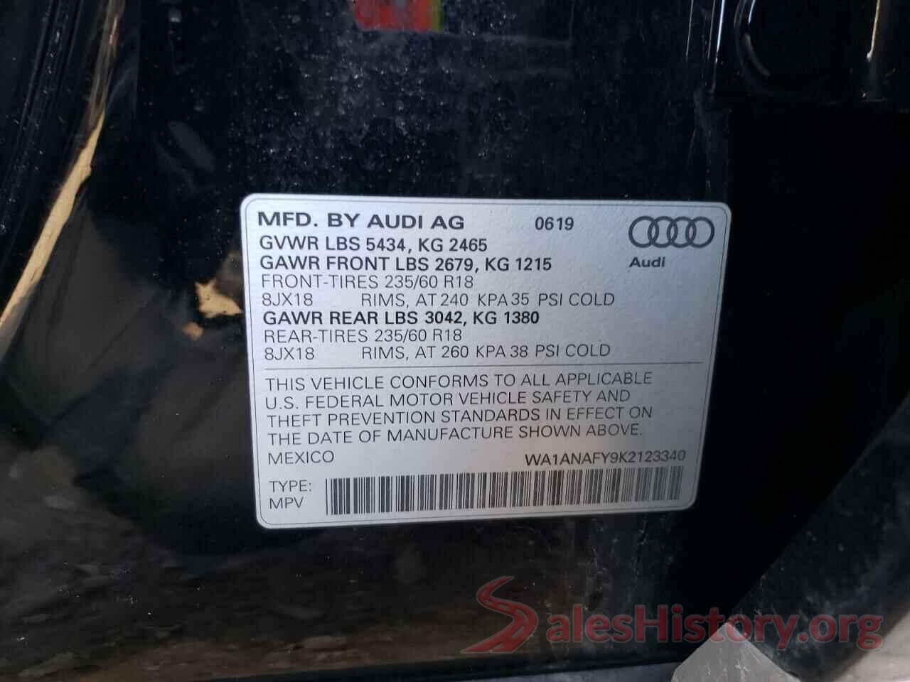 WA1ANAFY9K2123340 2019 AUDI Q5