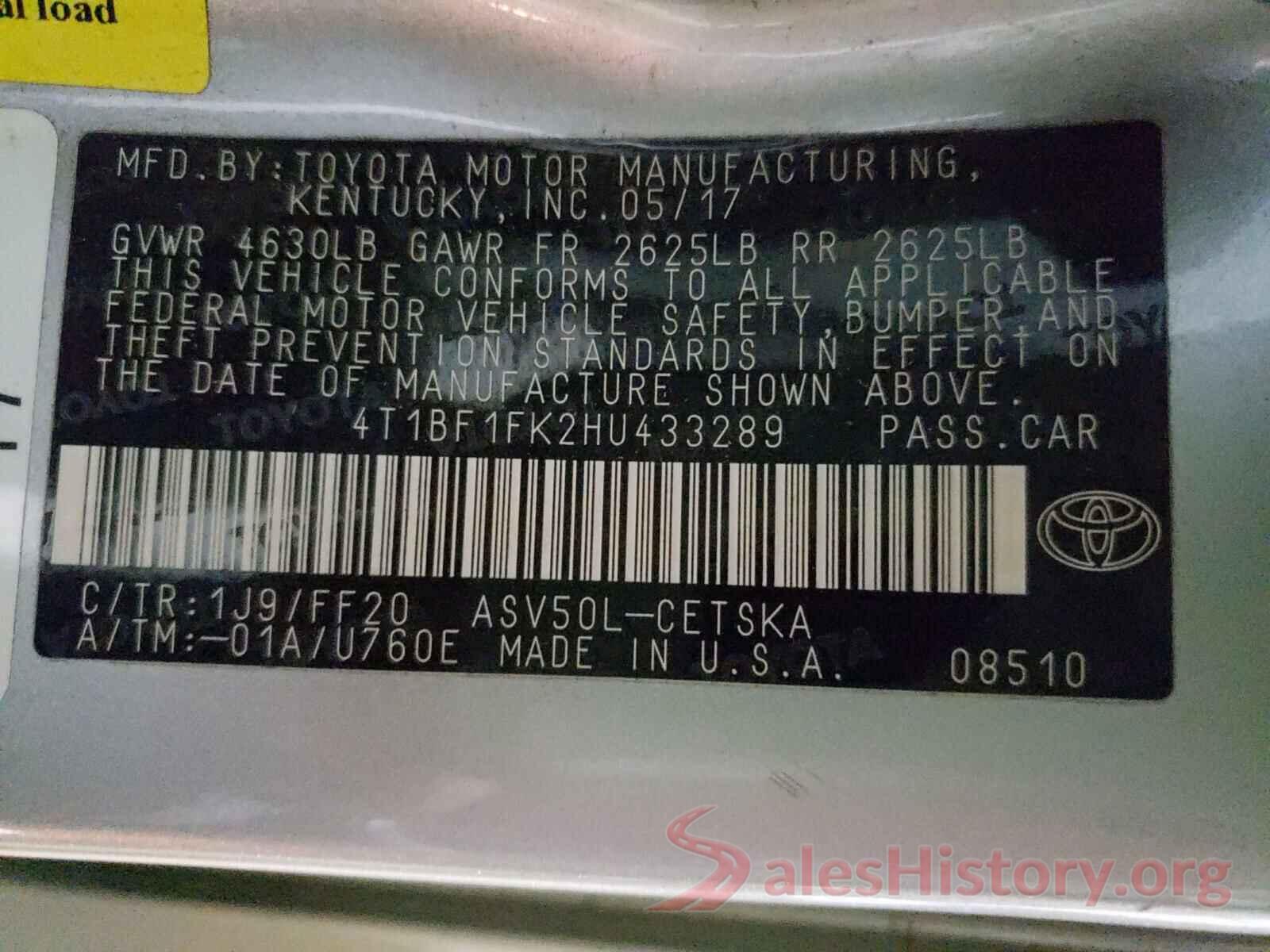 4T1BF1FK2HU433289 2017 TOYOTA CAMRY