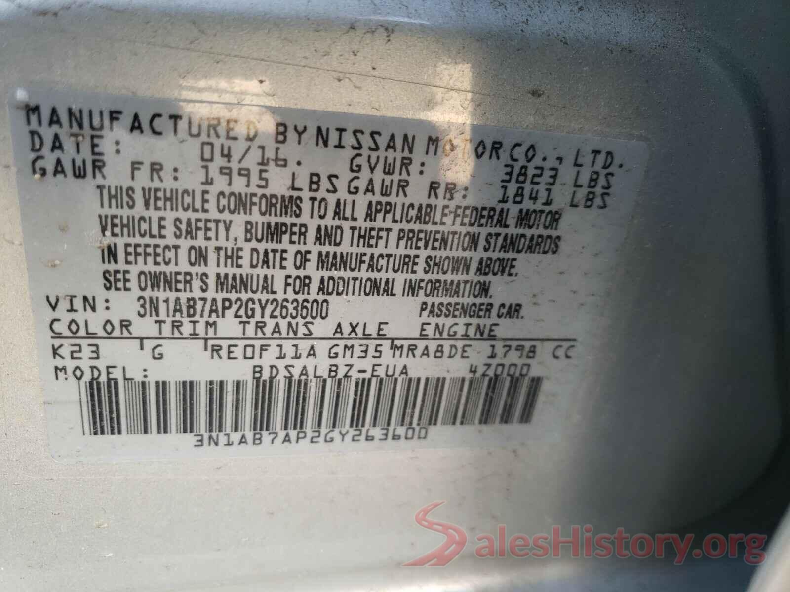 3N1AB7AP2GY263600 2016 NISSAN SENTRA