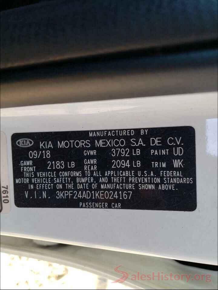 3KPF24AD1KE024167 2019 KIA FORTE