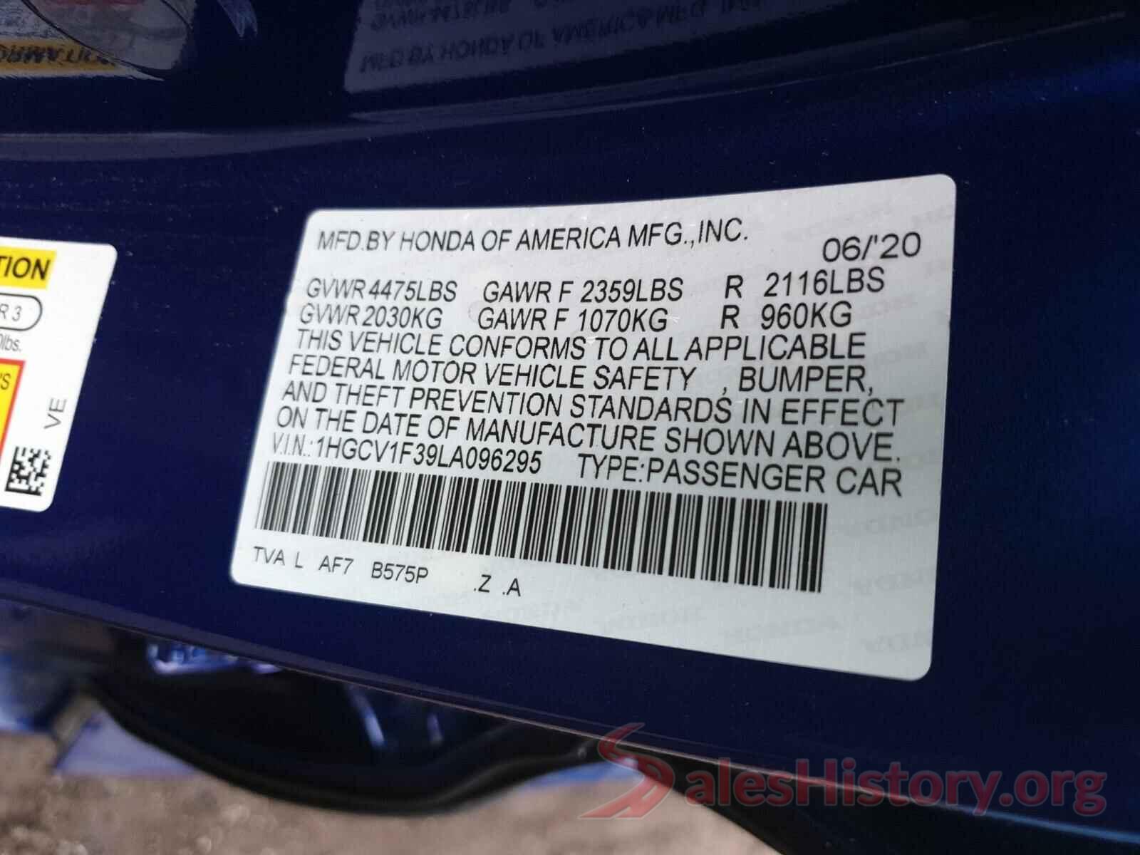 1HGCV1F39LA096295 2020 HONDA ACCORD