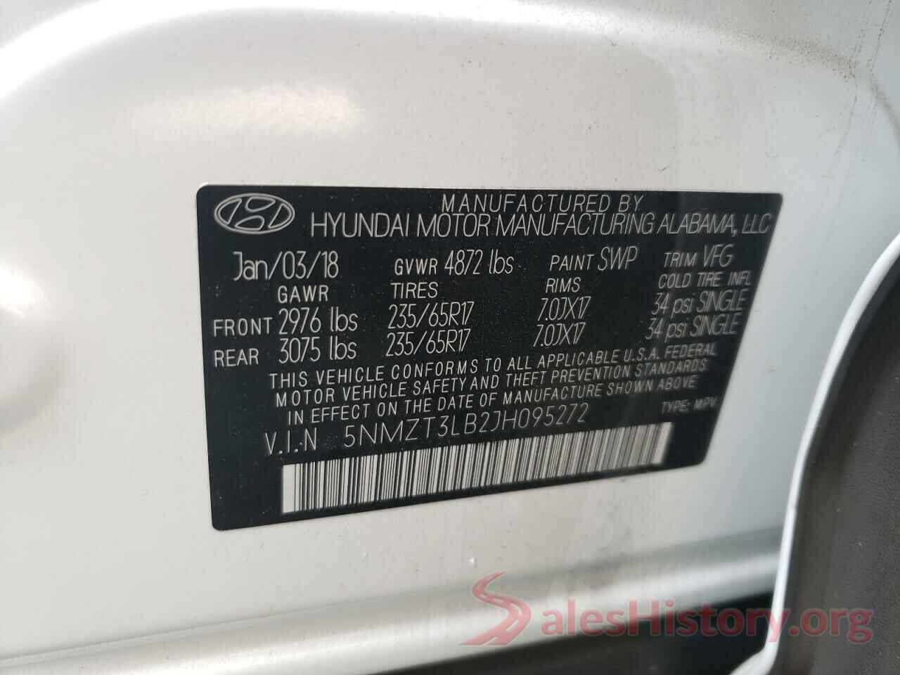 5NMZT3LB2JH095272 2018 HYUNDAI SANTA FE