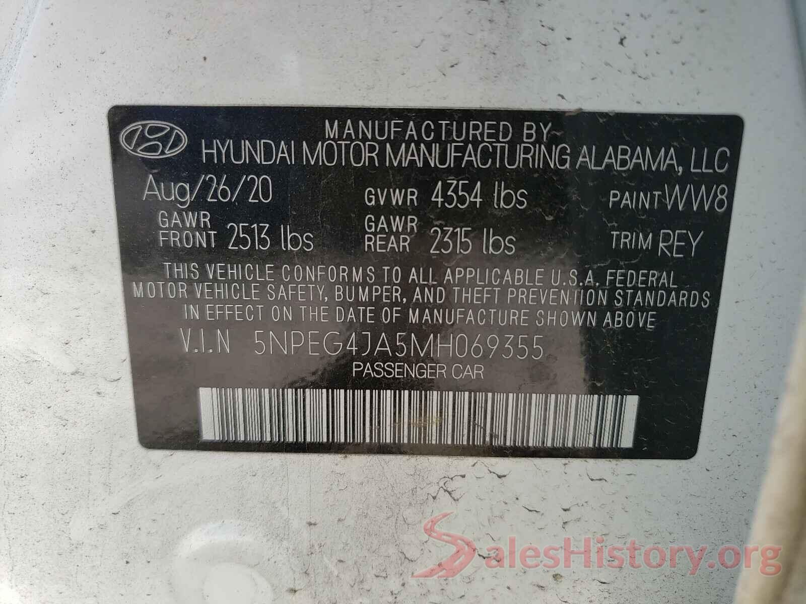 5NPEG4JA5MH069355 2021 HYUNDAI SONATA