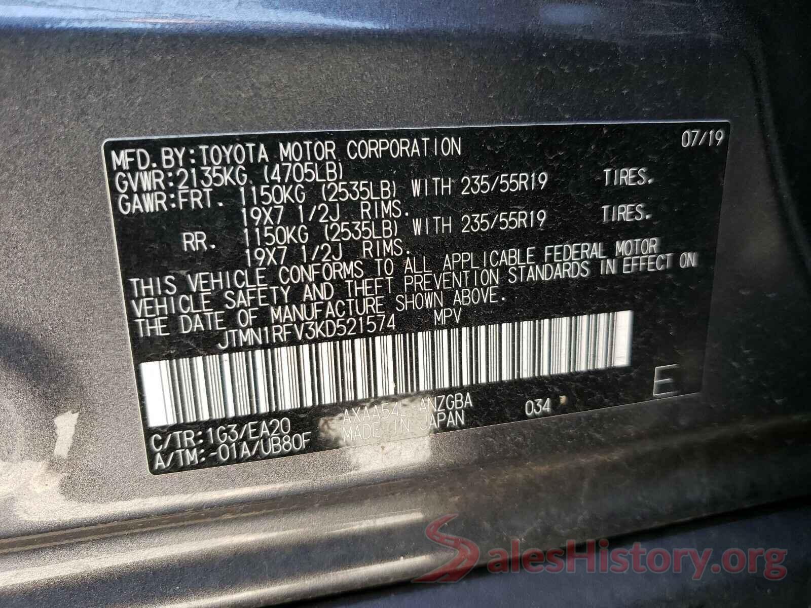 JTMN1RFV3KD521574 2019 TOYOTA RAV4