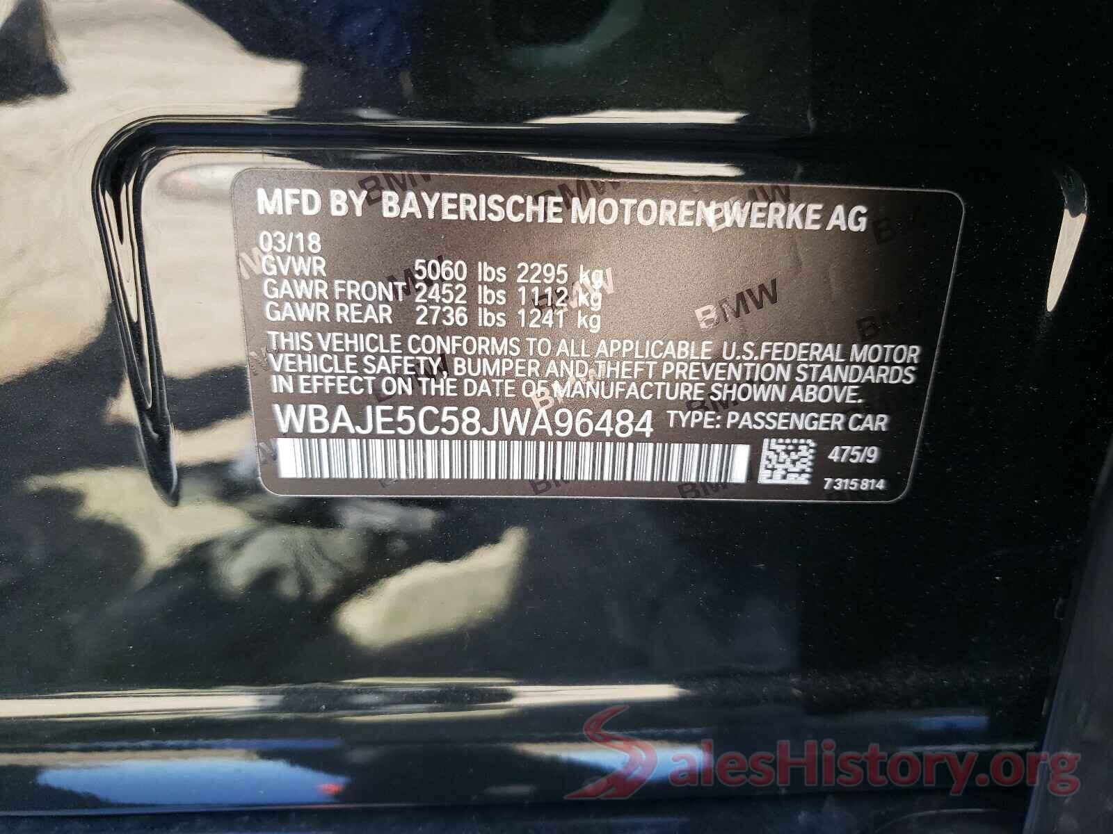 WBAJE5C58JWA96484 2018 BMW 5 SERIES