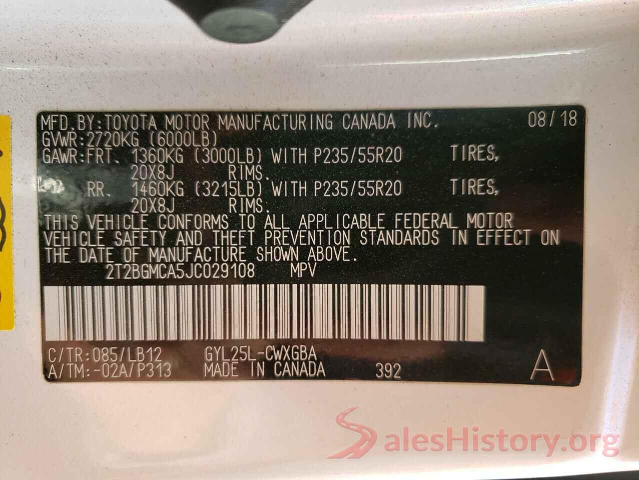 2T2BGMCA5JC029108 2018 LEXUS RX450