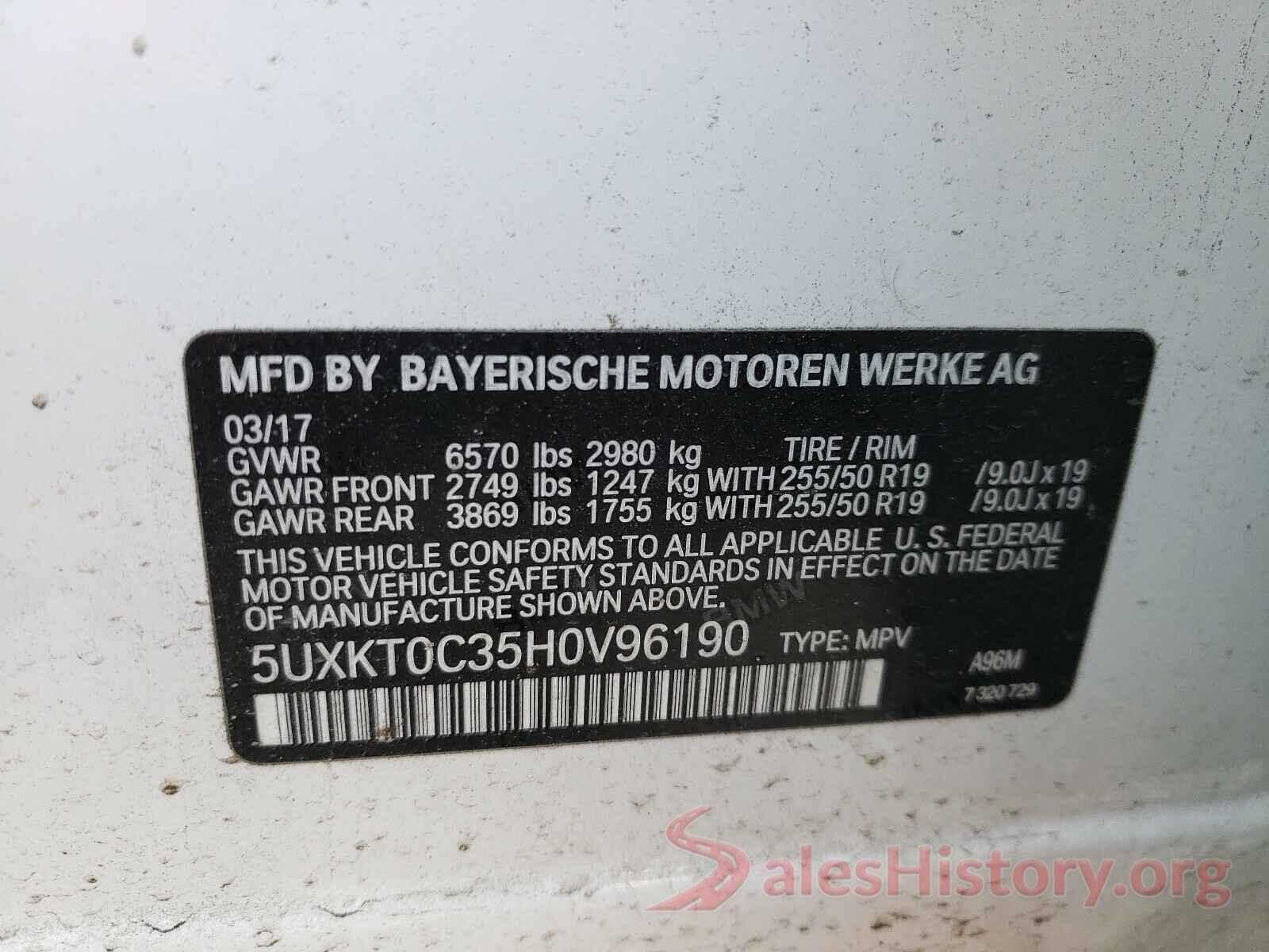 5UXKT0C35H0V96190 2017 BMW X5