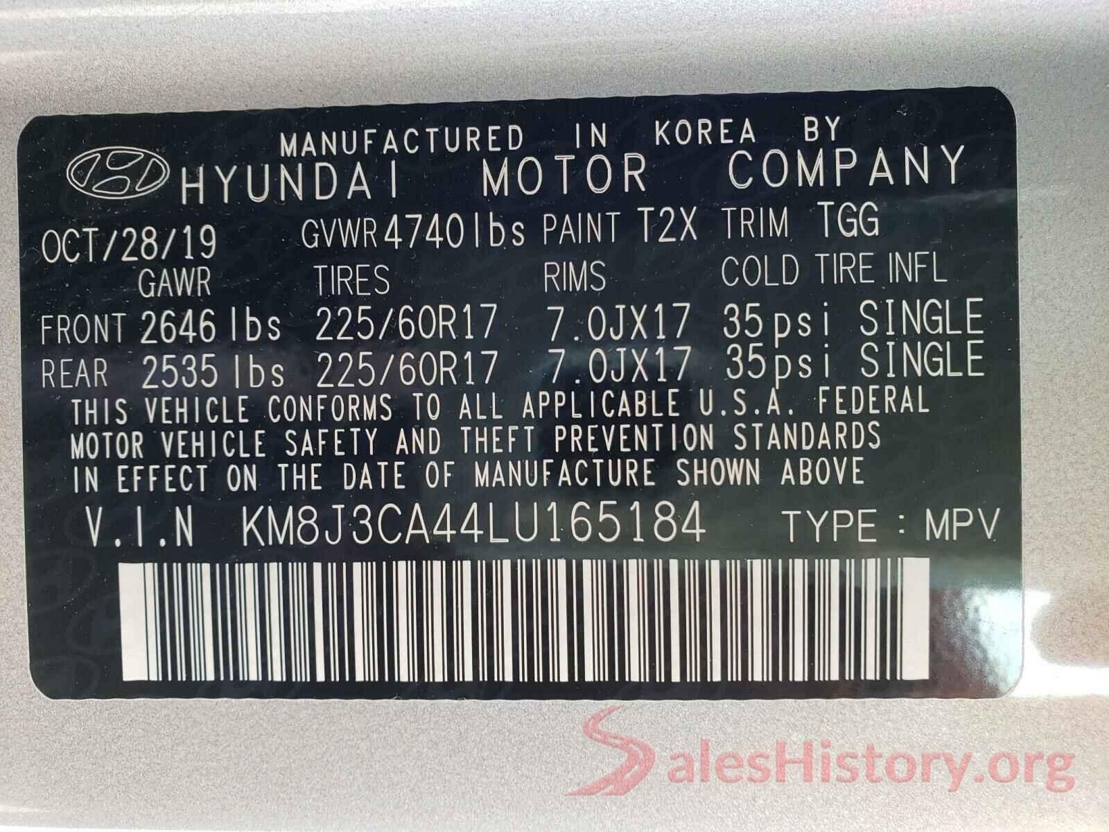 KM8J3CA44LU165184 2020 HYUNDAI TUCSON