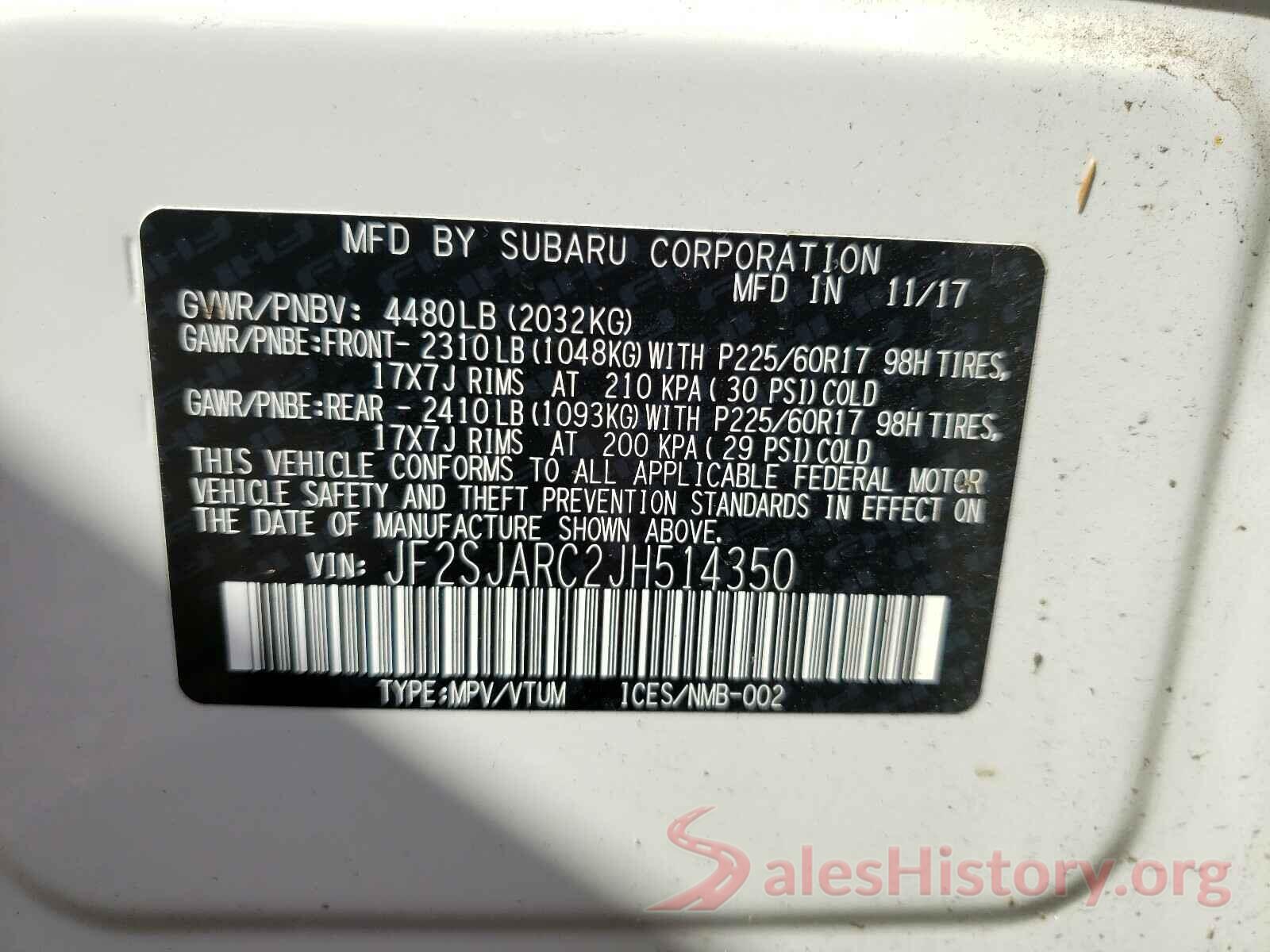 JF2SJARC2JH514350 2018 SUBARU FORESTER