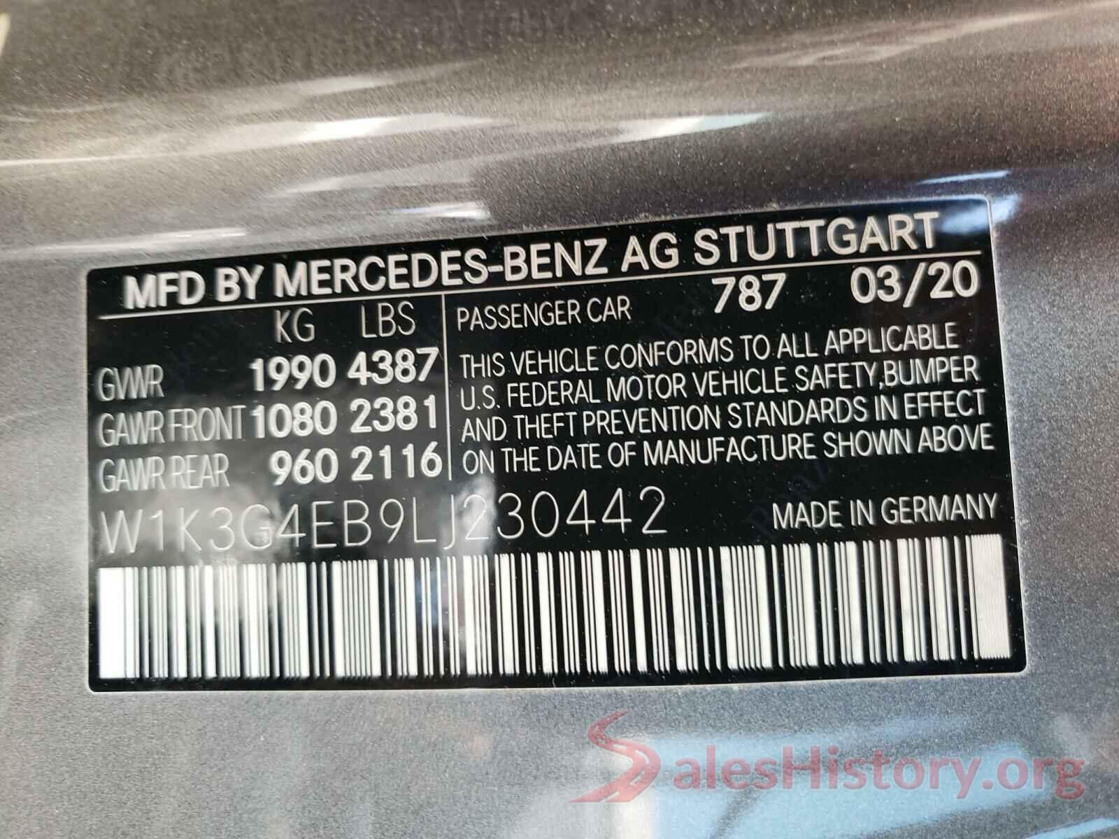 W1K3G4EB9LJ230442 2020 MERCEDES-BENZ ALL OTHER