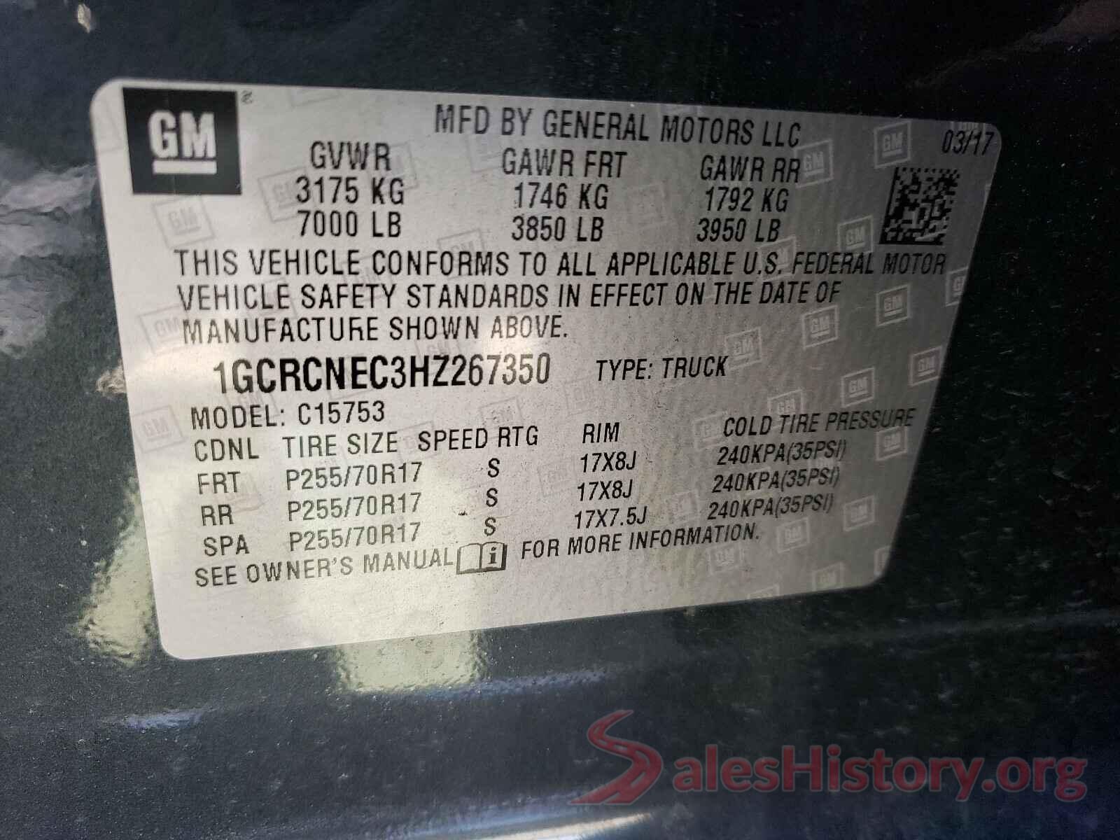 1GCRCNEC3HZ267350 2017 CHEVROLET SILVERADO