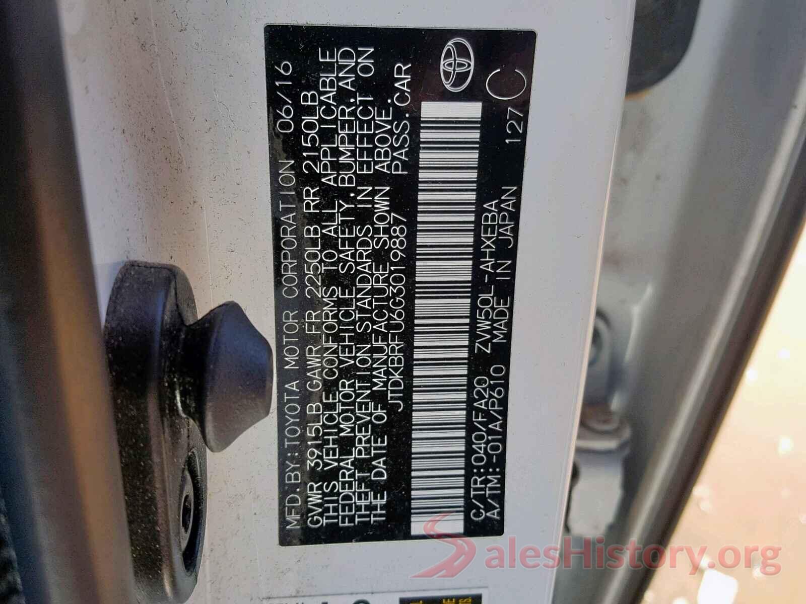 JTDKBRFU6G3019887 2016 TOYOTA PRIUS