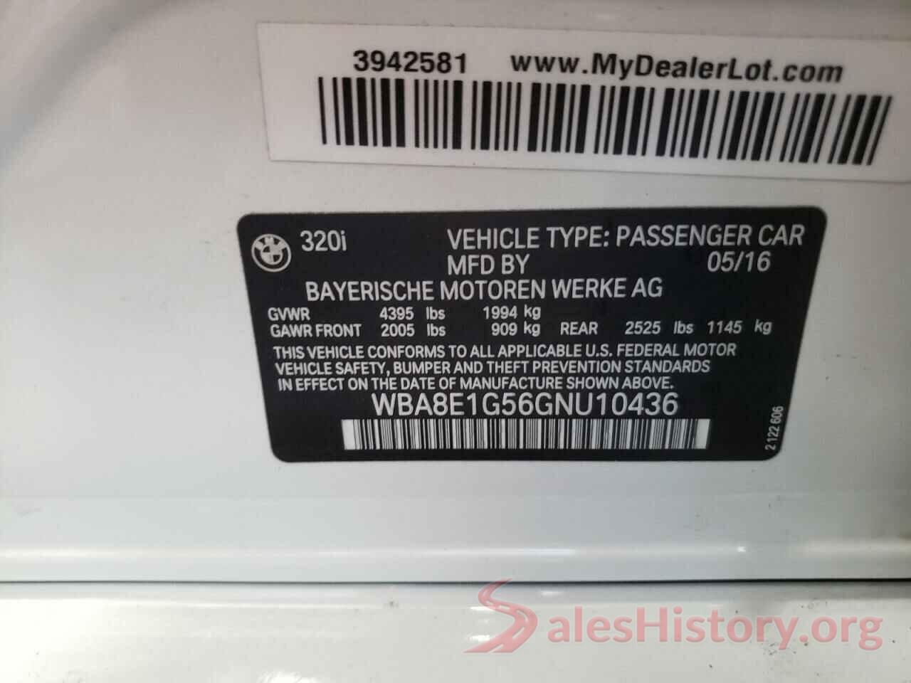 WBA8E1G56GNU10436 2016 BMW 3 SERIES