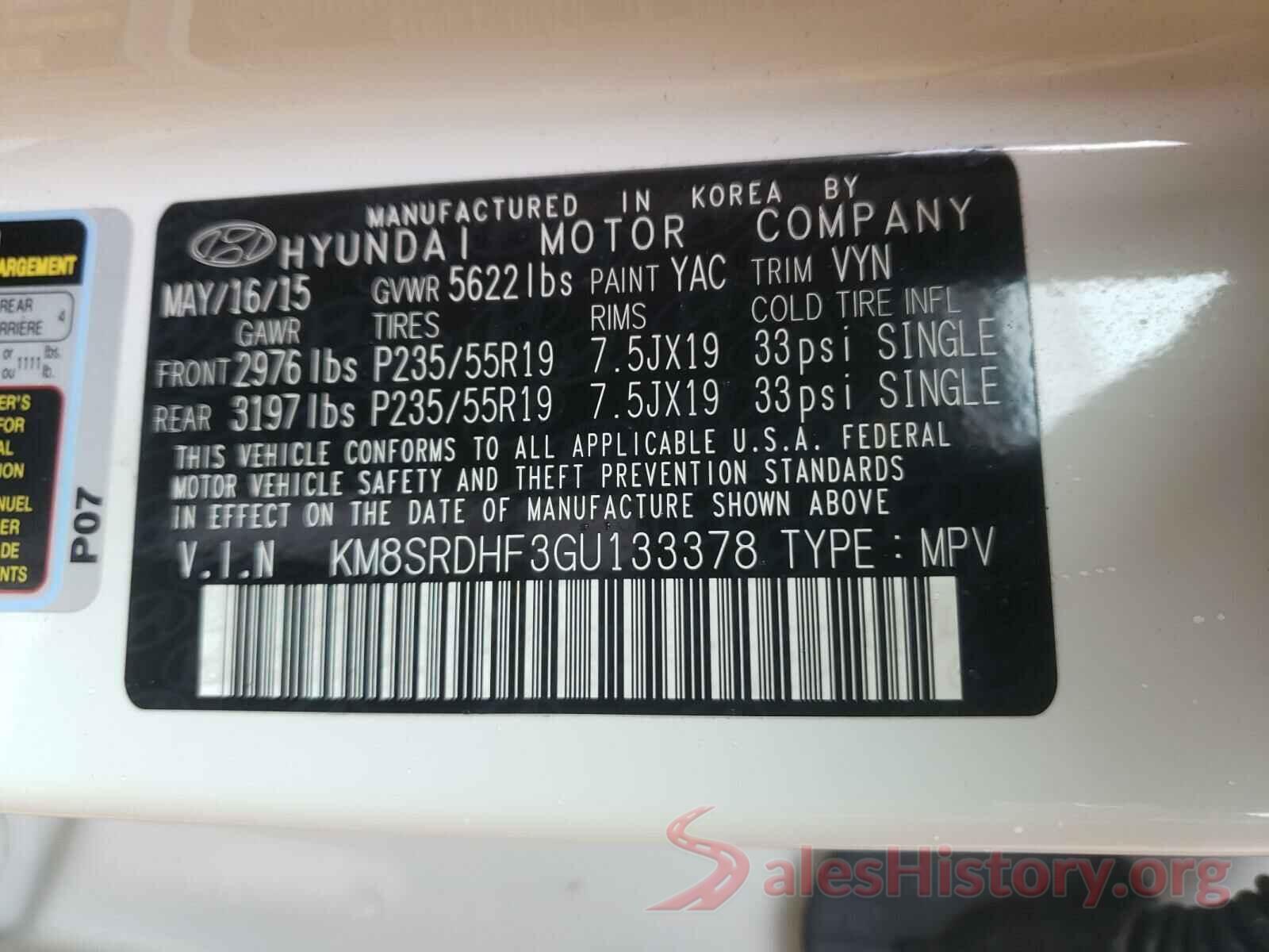 KM8SRDHF3GU133378 2016 HYUNDAI SANTA FE