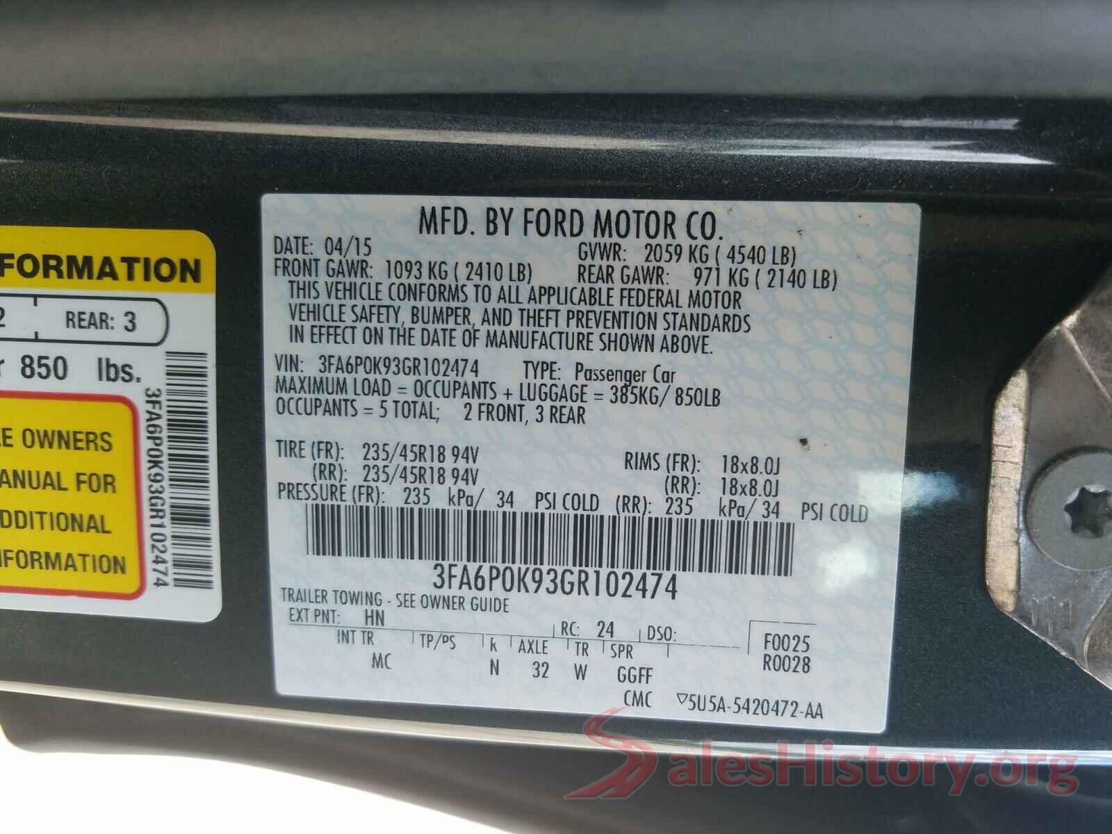 3FA6P0K93GR102474 2016 FORD FUSION