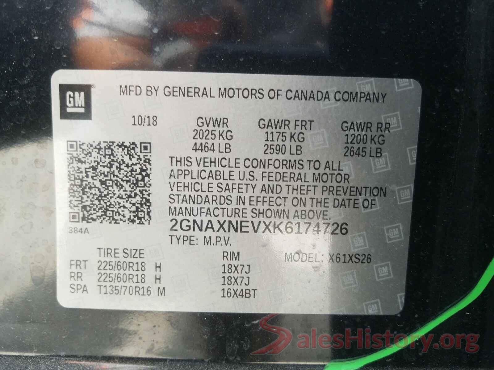 2GNAXNEVXK6174726 2019 CHEVROLET EQUINOX