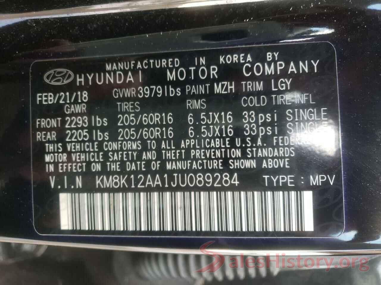 KM8K12AA1JU089284 2018 HYUNDAI KONA