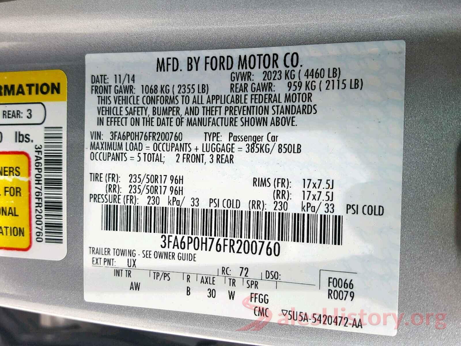 3FA6P0H76FR200760 2015 FORD FUSION SE