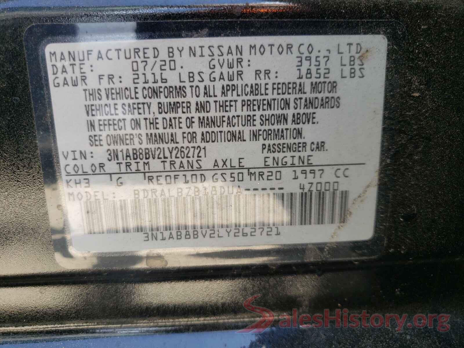 3N1AB8BV2LY262721 2020 NISSAN SENTRA