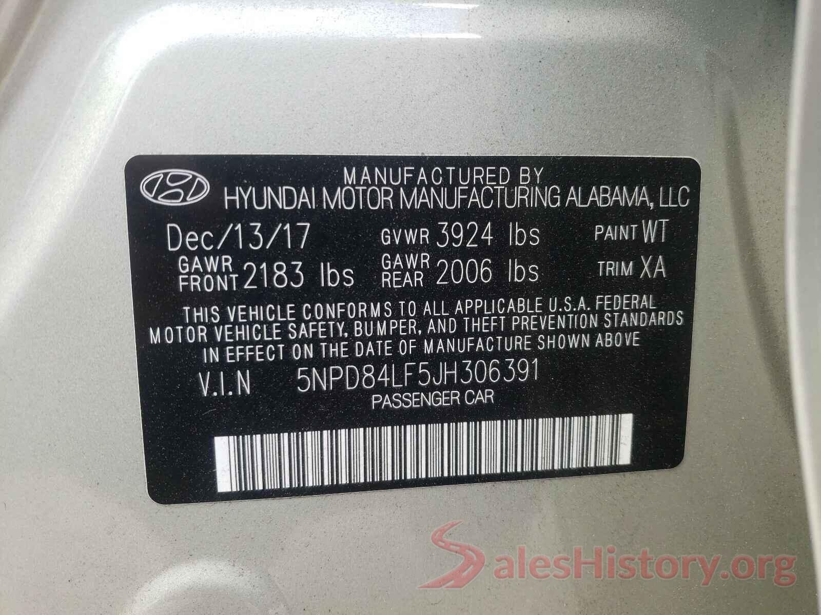 5NPD84LF5JH306391 2018 HYUNDAI ELANTRA