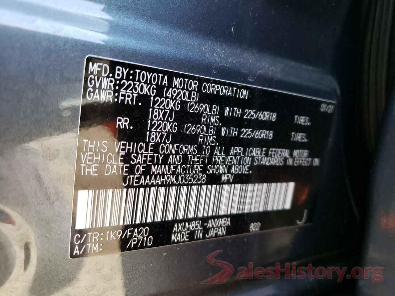 JTEAAAAH9MJ035238 2021 TOYOTA VENZA