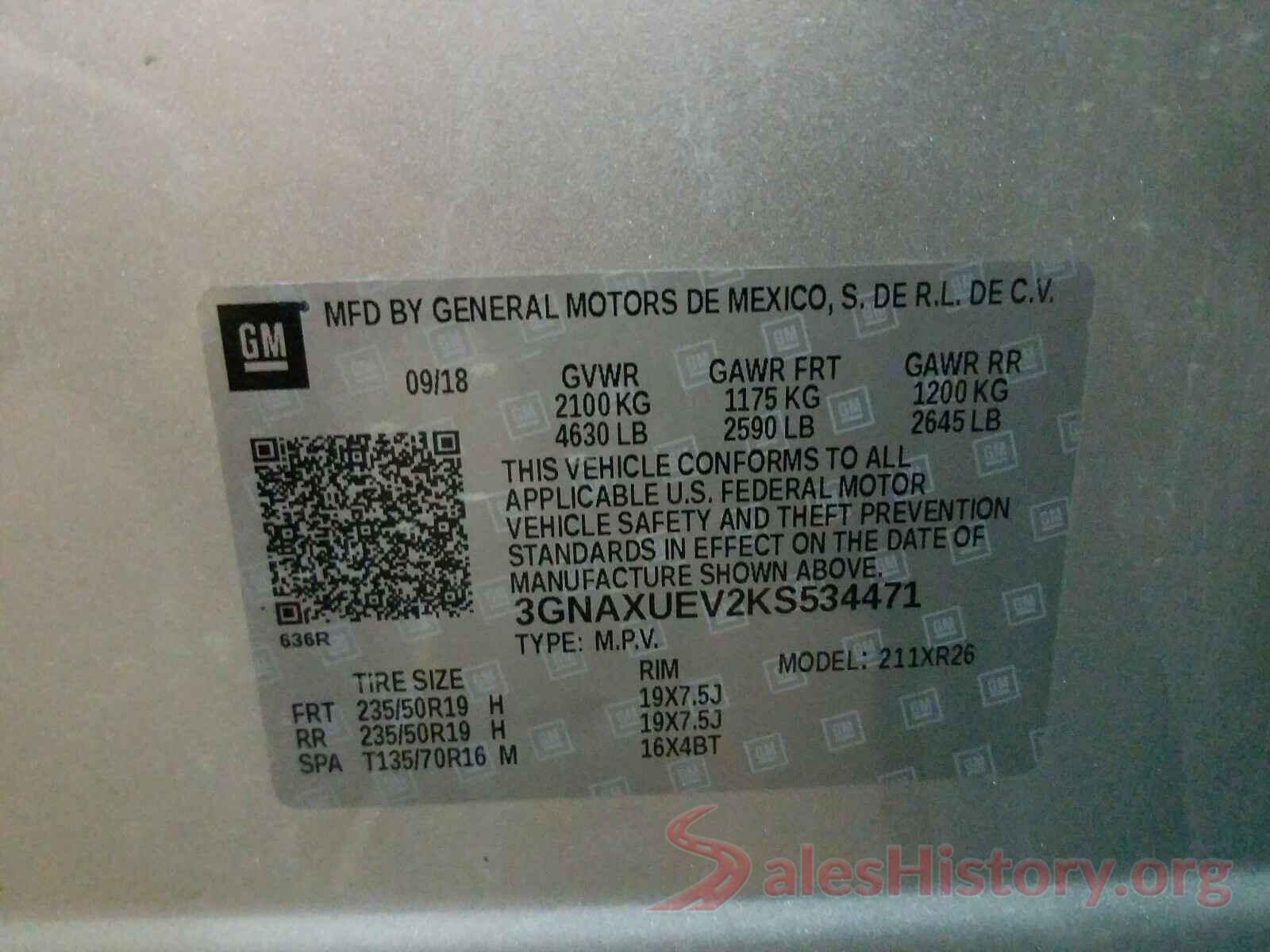 3GNAXUEV2KS534471 2019 CHEVROLET EQUINOX