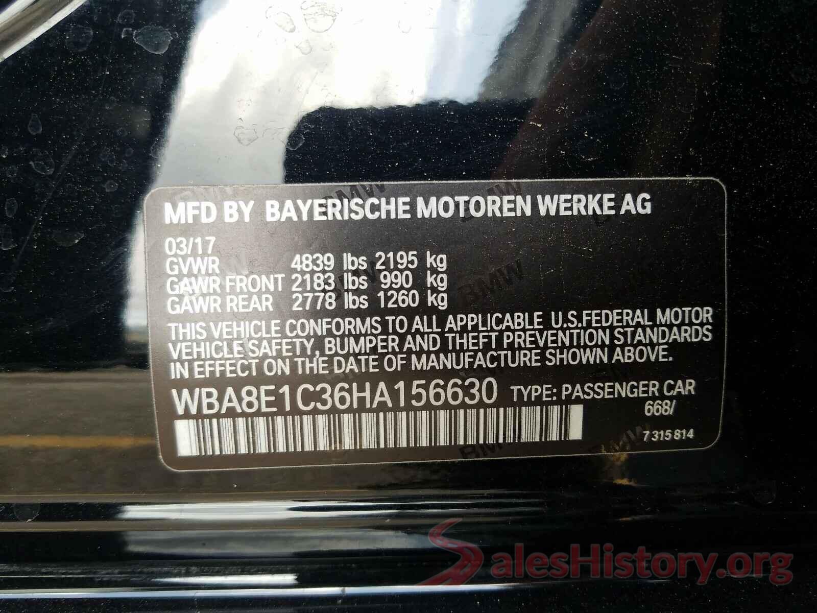 WBA8E1C36HA156630 2017 BMW 3 SERIES