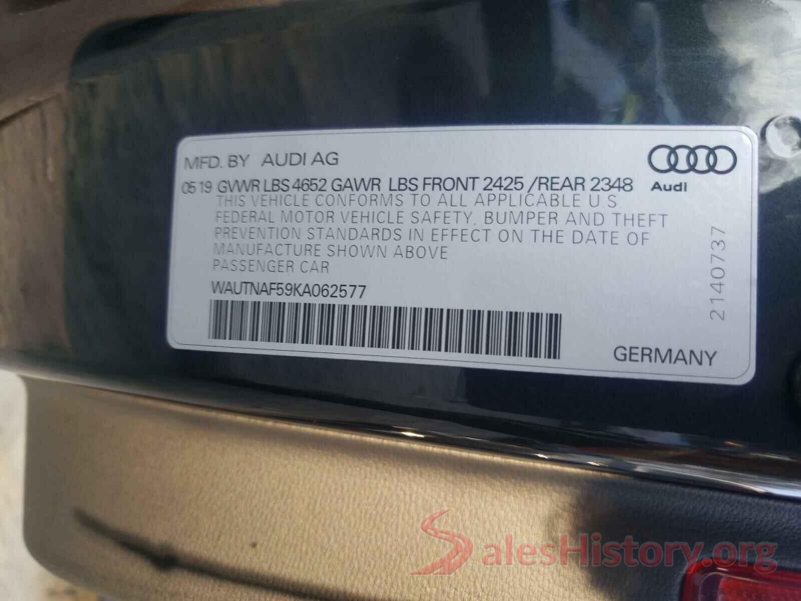 WAUTNAF59KA062577 2019 AUDI A5