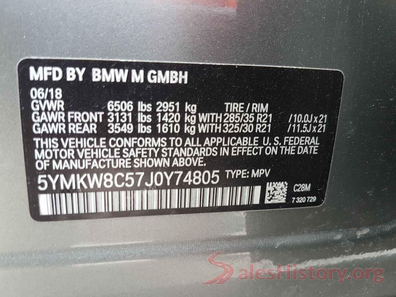 5YMKW8C57J0Y74805 2018 BMW X6