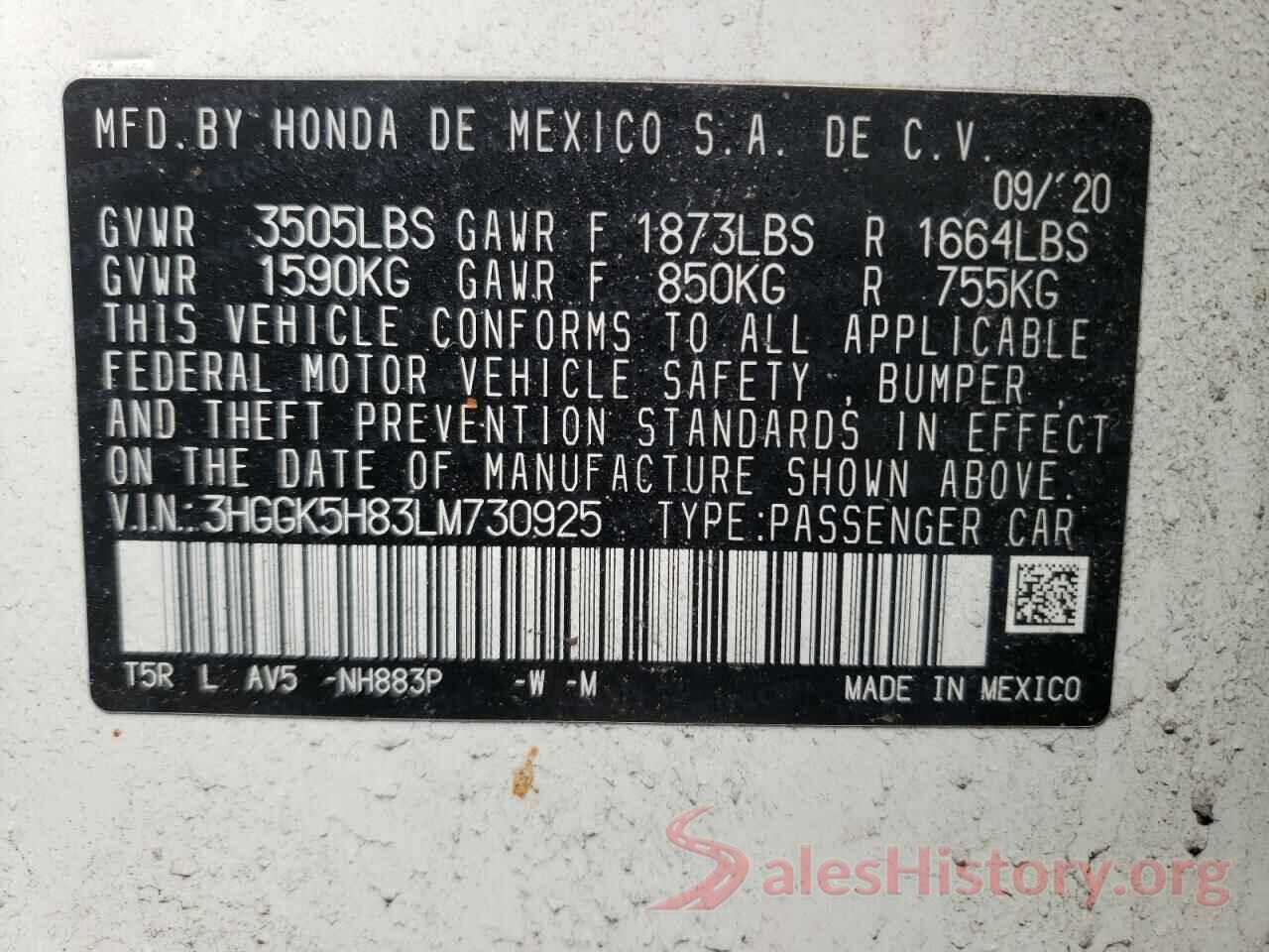 3HGGK5H83LM730925 2020 HONDA FIT